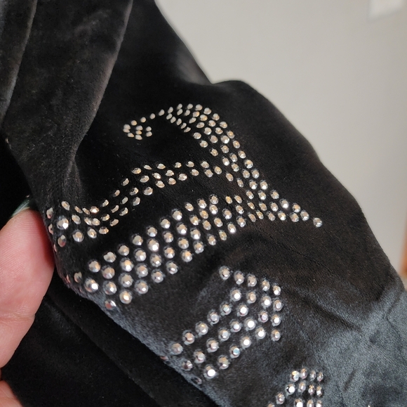 Juicy Couture Bling Stud Black Velvet Velour Pull On Pants Large Lounge Pajama - Picture 11 of 14